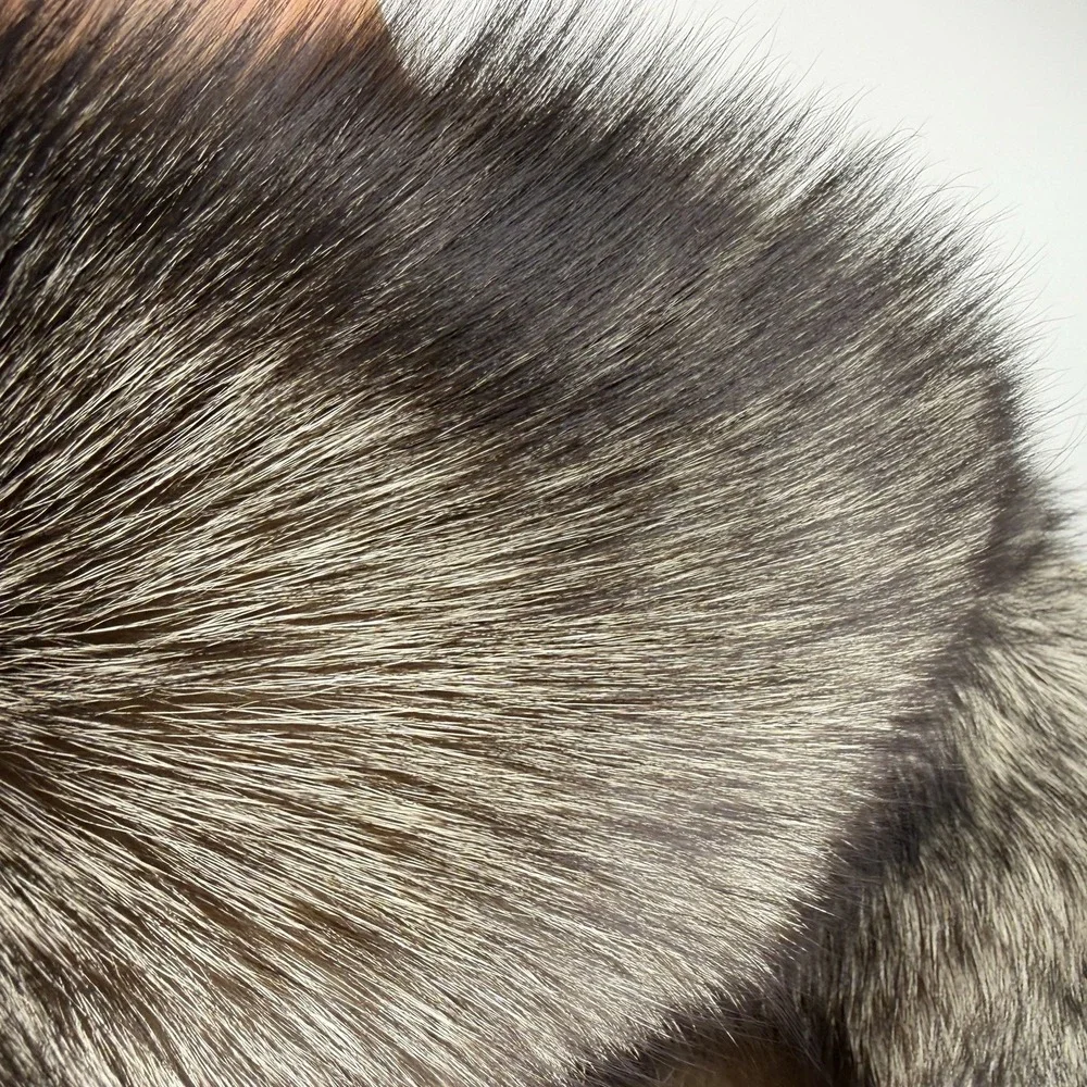 Vintage Silver Fox Fur Thick Collar Scarf Dark Silver Russian USSR